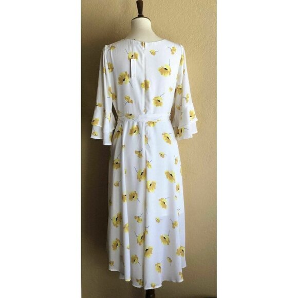 Chelsea28 Womens White Floral Chiffon Faux Wrap Belted Midi Dress Size M - Picture 7 of 10